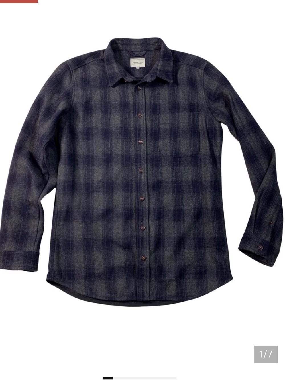 Frank & Oak Flannel - Gray/Navy Plaid L